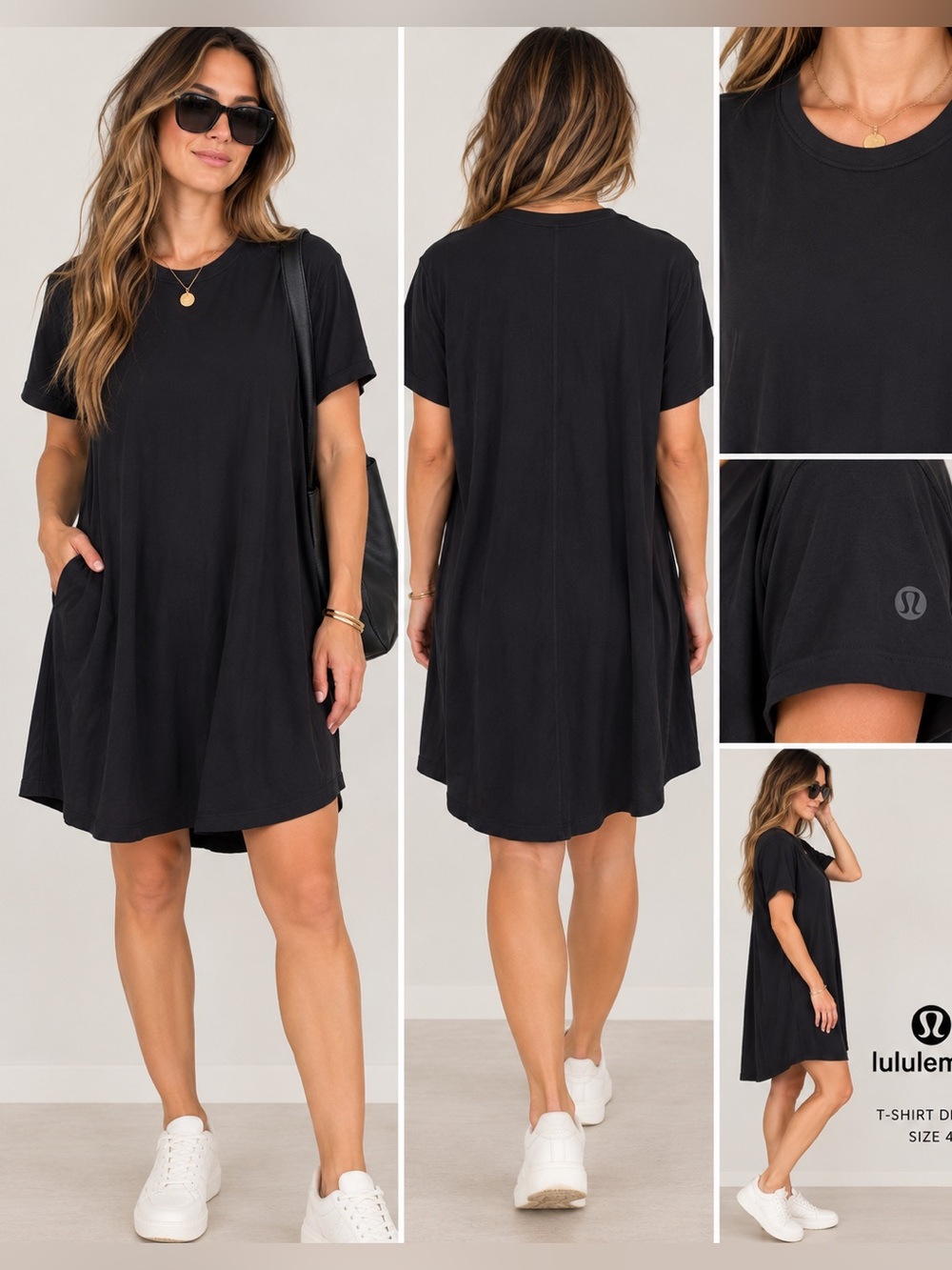 Lululemon Black T-Shirt Dress Size 4 Pima Cotton Lyocell Stretch